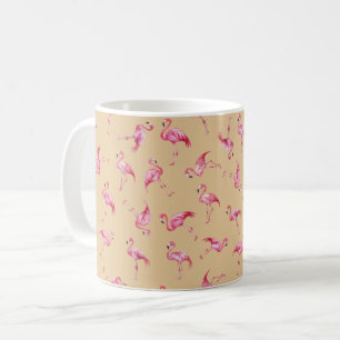 Caneca De Café Flamingos de Aquarela Espalhados em Laranja Claro