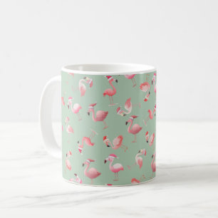 Caneca De Café Flamingos de Natal Espalhados em Verde Claro