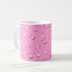 Caneca De Café Flamingos de Natal Espalhados sobre Rosa
