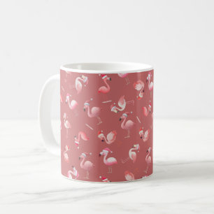 Caneca De Café Flamingos de Natal Jogados sobre Vermelho Desbotad