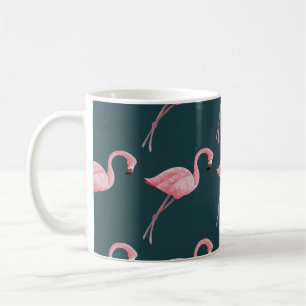 Caneca De Café Flamingos em padrão azul, sem costura.