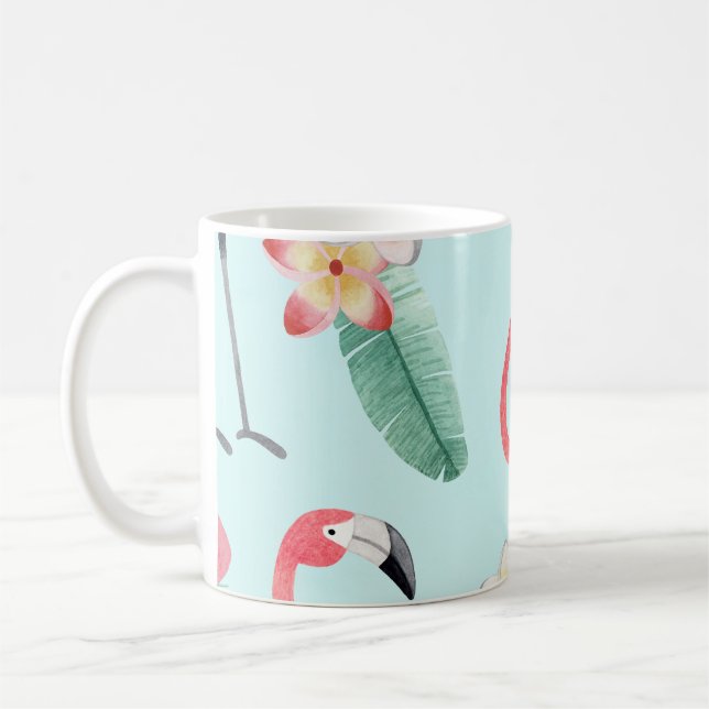 Caneca De Café Flamingos Flores Tropicais Padrão de Aquarela (Esquerda)
