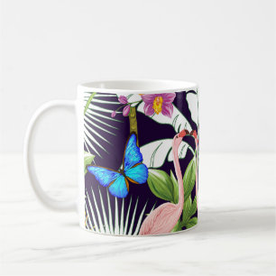 Caneca De Café Flamingos, plantas tropicais: padrão de colheita.