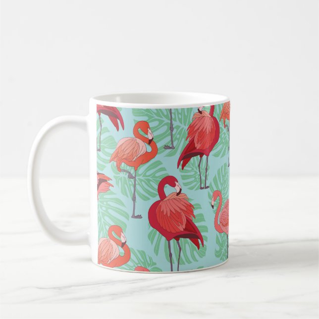 Caneca De Café Flamingos Rosa: Padrão Exótico Sem Olhos. (Esquerda)