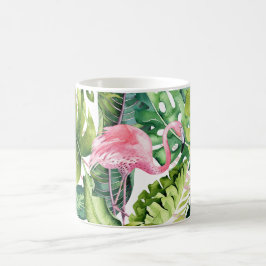 Caneca De Café Flamingos Rosa PixDezines+Folhagem Tropical