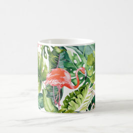 Caneca De Café Flamingos Rosa PixDezines+Folhagem Tropical