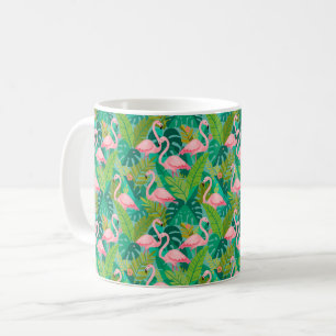 Caneca De Café Flamingos Rosa Tropical Folhagem da Selva