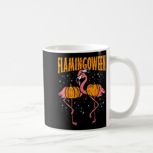 Caneca De Café Flamingoween Abóbora Flamingos Pássaro Engraçado H (Direita)