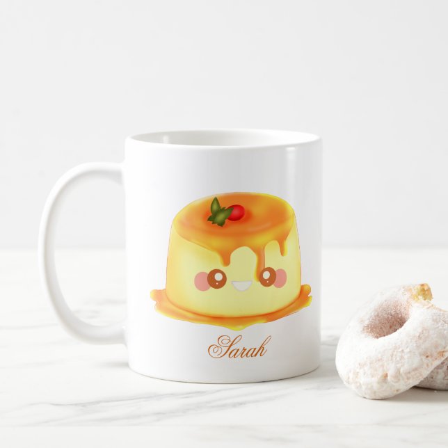 Caneca De Café Flan Espanhol De Caramelo Suave E Cremosa (Com Donut)