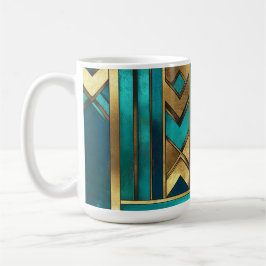 Caneca De Café Flechas Geométricas Art Déco, Dourado e Turquesa