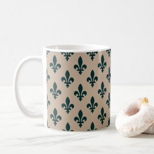 Caneca De Café Fleur de Lis Pattern, Real Verde Francês em Creme