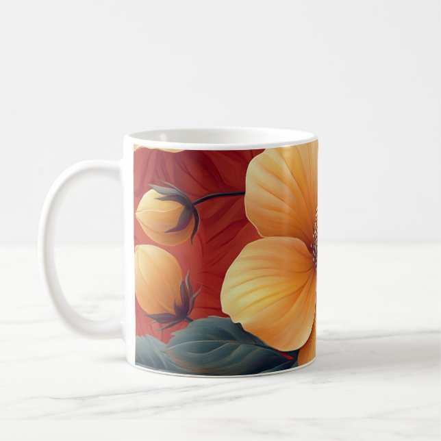 Caneca De Café Fleurs vibrantes sur fond rouge 🌼 (Esquerda)