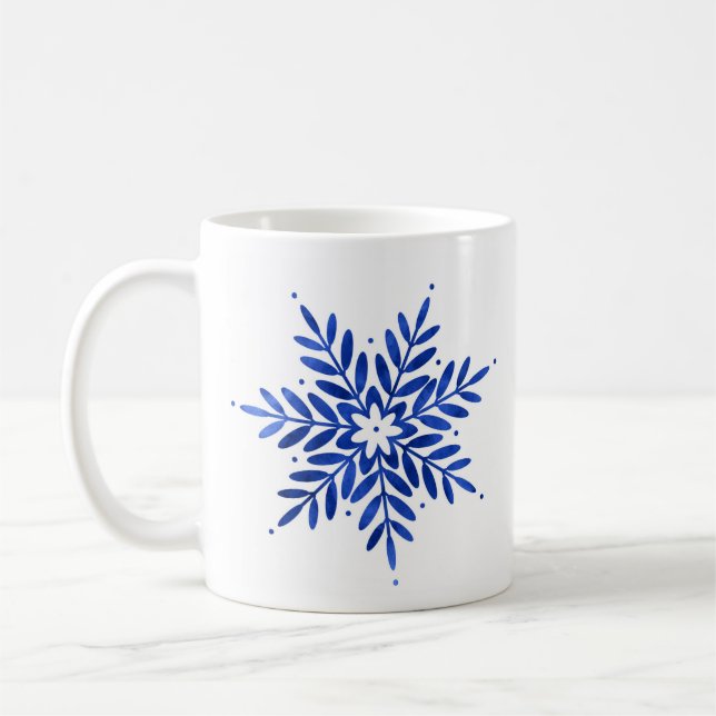 Caneca De Café Floco de neve Abstrato de de Aquarela Azul Indigo (Esquerda)