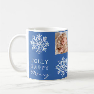 Caneca De Café Floco de Neve Azul Alegre Foto Natal Festa