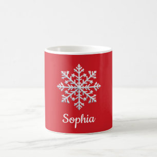 Caneca De Café Floco de neve branco no Natal personalizado vermel