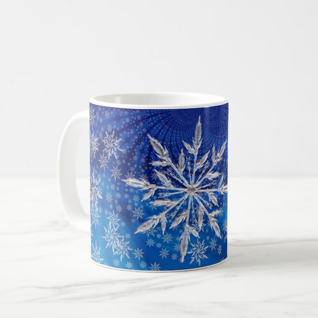 Caneca De Café Floco de Neve da Estrela de Natal Azul Ice (Frente Esquerda)