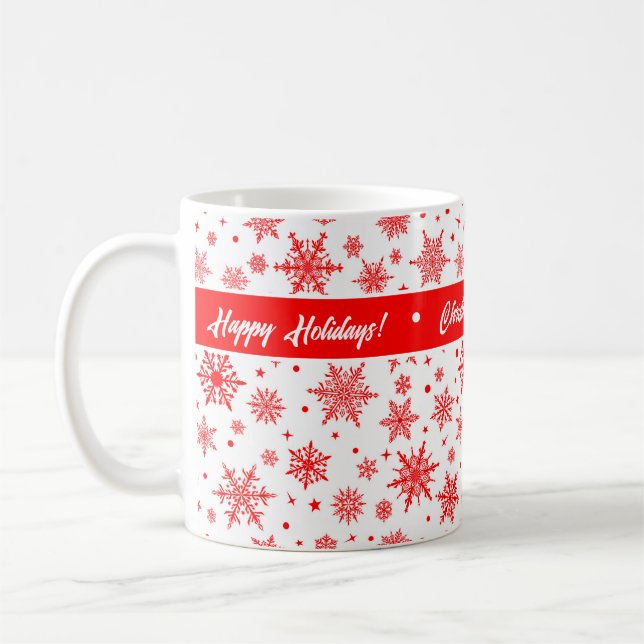 Caneca De Café Floco de neve Feriado Branco/Faca Vermelha (Esquerda)