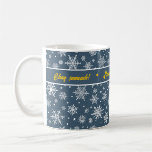 Caneca De Café Floco de neve Hannukah Azul e Dourado Mug