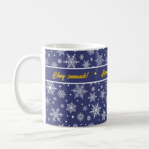 Caneca De Café Floco de neve Hannukah Deep Blue & Dourado Mug
