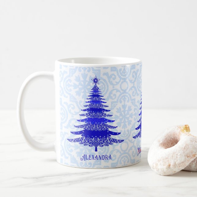 Caneca De Café Floco de neve personalizado azul-árvore de Natal e (Com Donut)