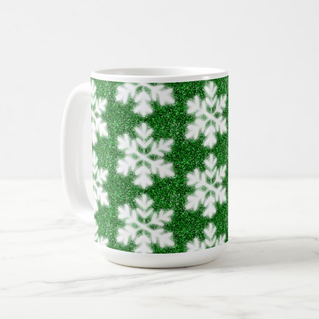 Caneca De Café Floco de neve verde-congelado brilhante Elegante (Frente Esquerda)