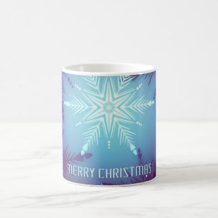 Caneca De Café Flocos de estrelas de neve com brilho azul