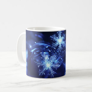 Caneca De Café Flocos de Neve Azuis Brilho de Inverno