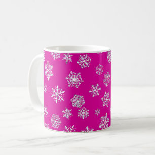Caneca De Café Flocos de neve brancos de 3 d sobre fundo rosa fuc