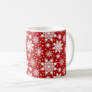 Caneca De Café Flocos de neve brancos e vermelhos sem costura