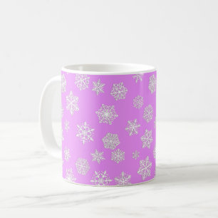 Caneca De Café Flocos de neve brancos sobre fundo de orquídea