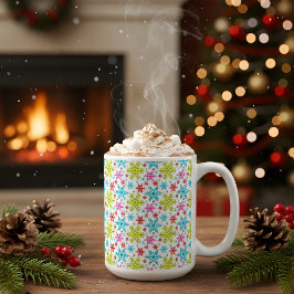 Caneca De Café Flocos de Neve Coloridos de Natal Retro