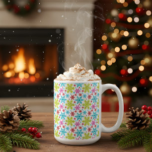 Caneca De Café Flocos de Neve Coloridos de Natal Retro