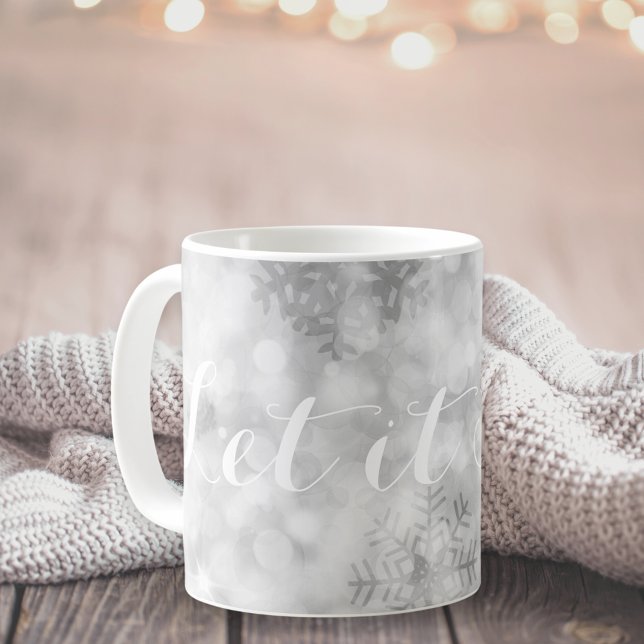 Caneca De Café Flocos de Neve com Brilho Prateado Festivo (Criador carregado)