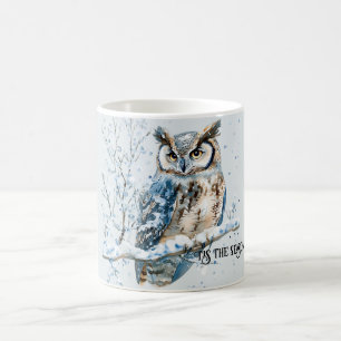 Caneca De Café Flocos de Neve de Inverno Coruja Azul Neve de Nata