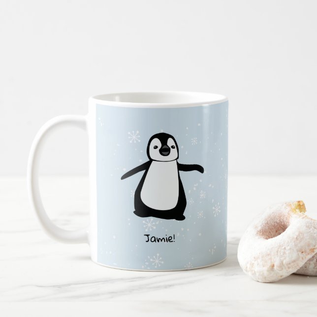 Caneca De Café Flocos de neve de inverno de Pinguim Cugado Person (Com Donut)