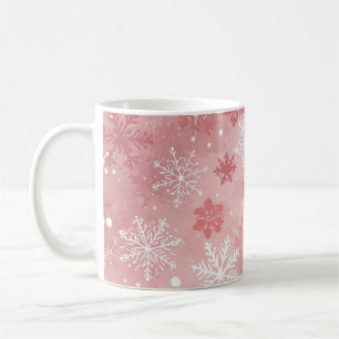 Caneca De Café Flocos de Neve de Inverno Rosa e Branco