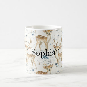 Caneca De Café Flocos de Neve de Natal Azul do Veado Doce