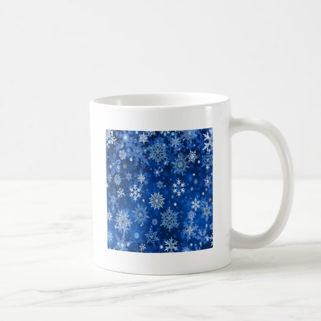 Caneca De Café Flocos de neve de Natal Azul e Prata (Direita)