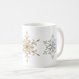 Caneca De Café Flocos de neve de Natal de prata e Dourada com bri