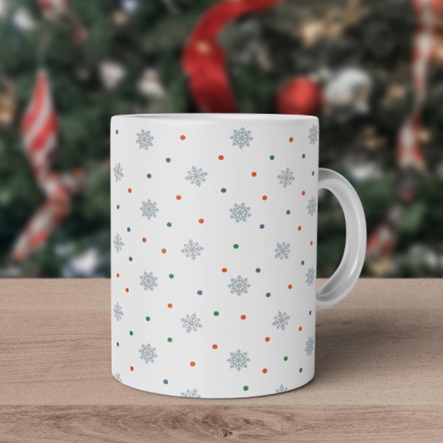 Caneca De Café Flocos de neve de Natal e padrão de pontos (Elegant minimalist Christmas snowflake mug)