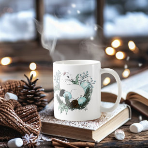 Caneca De Café Flocos de Neve de Natal em Azul Armina Branco