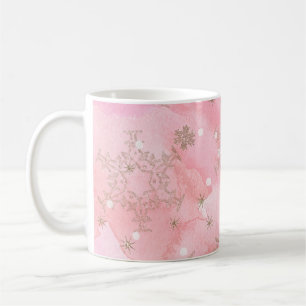 Caneca De Café Flocos de Neve de Natal Rosa Padrão Boho