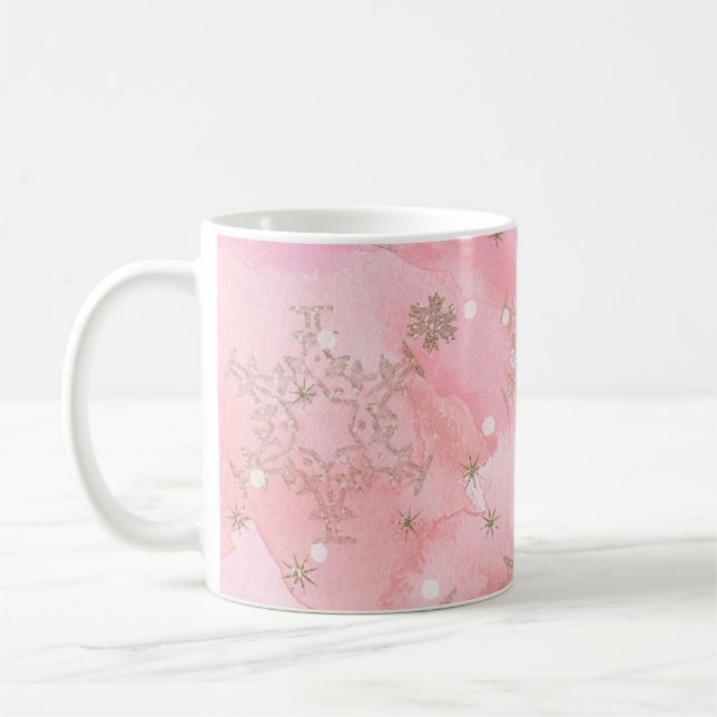Caneca De Café Flocos de Neve de Natal Rosa Padrão Boho (Esquerda)