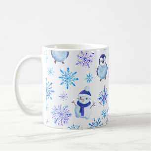 Caneca De Café Flocos de neve de Natal, Snowmen e Pinguins