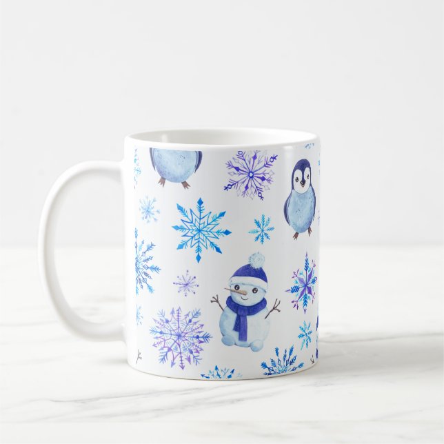 Caneca De Café Flocos de neve de Natal, Snowmen e Pinguins (Esquerda)