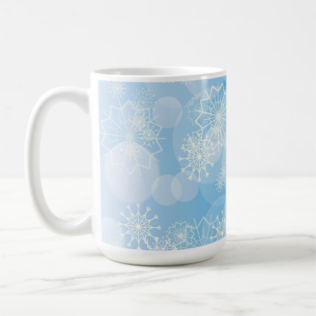 Caneca De Café Flocos de neve de Natal sobre fundo azul (Esquerda)