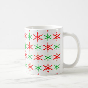 Caneca De Café Flocos de neve de natal vermelhos e verdes