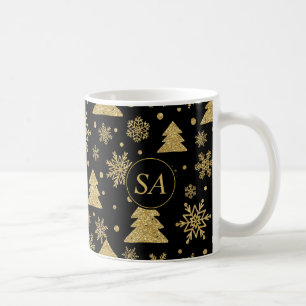 Caneca De Café Flocos de neve de Ouro preto monograma