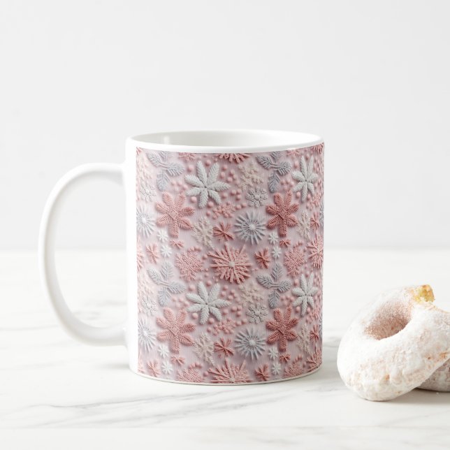 Caneca De Café Flocos de neve de prata rosa-inverno (Com Donut)