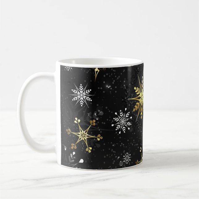 Caneca De Café Flocos de neve do Ouro Xmas em preto (Esquerda)